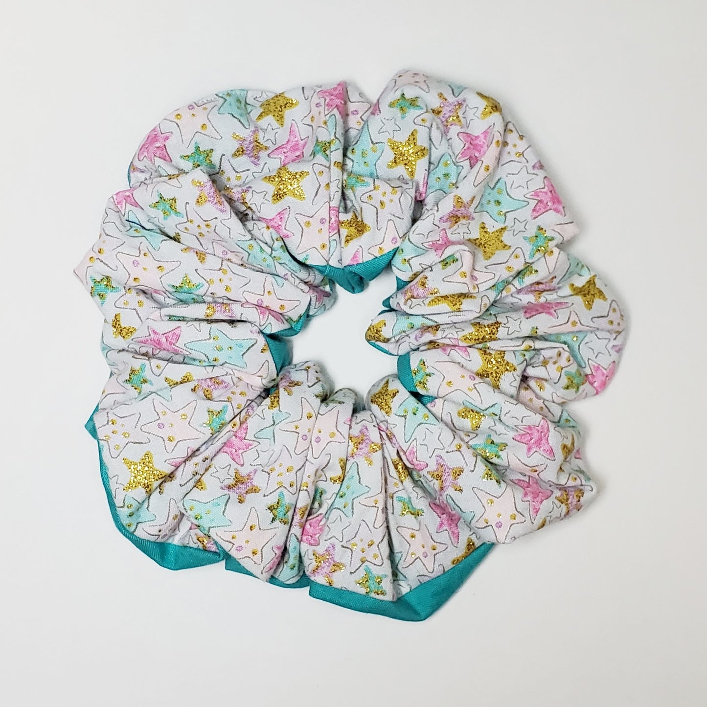 Aqua Glittery Stars Large Scrunchie