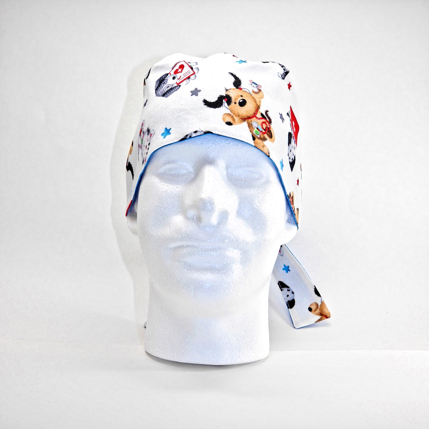 Dogs and Cats in Medical Aid on White Scrub Cap
