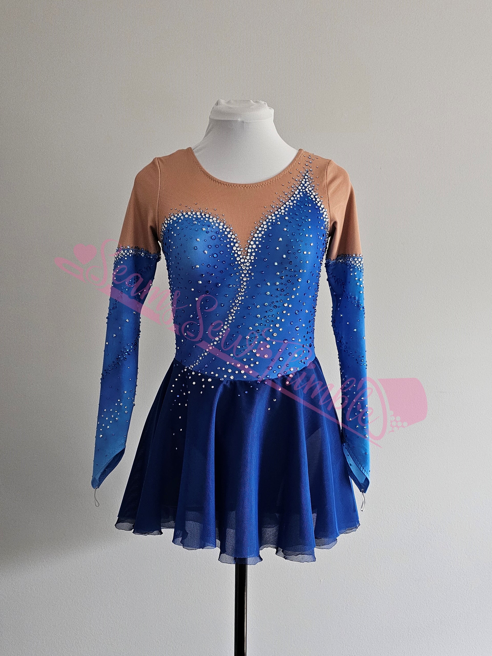 Painted Blue Asymmetrical Design Youth Skating Dress - Youth size 8-9 Seams Sew Thimble Painted Blue Asymmetrical Design Youth Skating Dress - Youth size 8-9 Seams Sew Thimble
