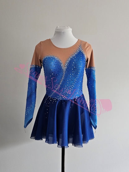 Painted Blue Asymmetrical Design Youth Skating Dress - Youth size 8-9