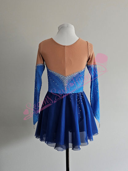 Painted Blue Asymmetrical Design Youth Skating Dress - Youth size 8-9