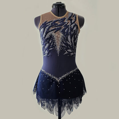Navy Silver Edgy Shards Design Skating Dress - Women's Size 4 Seams Sew Thimble Navy Silver Edgy Shards Design Skating Dress - Women's Size 4 Seams Sew Thimble