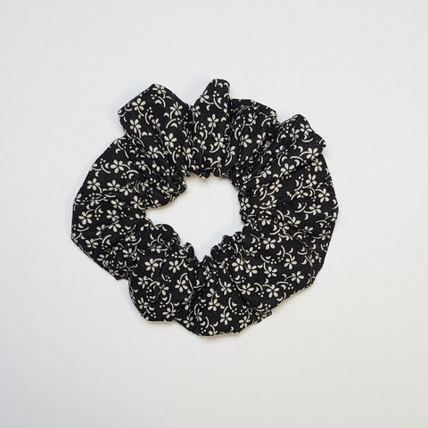 Flowery Black Scrunchie